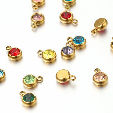 20pcs/lot 6mm Crystal Stainless Steel Rhinestone Charms Birthstone Pendants for Jewelry Making DIY Necklace Bracelet Accessories