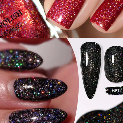 LILYCUTE 7ml Nail Polish Holographic Reflective Colorful Shining Effec Manicure Nail Art Varnish No Need Lamp Air Dry