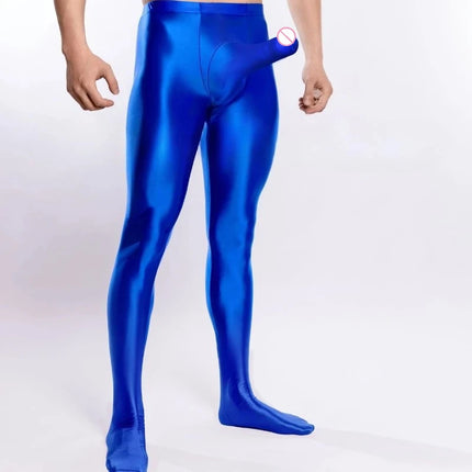 Men Sexy Bodystockings Long Leg Leggings U Convex Elephant Trunk JJ Bodysuit Oil Glossy Shiny Elastic Bodybuilding Jumpsuit Porn
