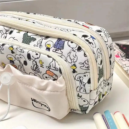 Snoopy Pencilcase Multi Layer Canvas Drawstring Pen Bag Kawaii Cartoon Stationery Storage Bag Students School Supplies Gifts