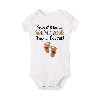Grandpa and Grandma Get Ready I'll Be Here Soon Print Baby Romper Pregnancy Announcement Infant Bodysuit Outfit Newborn Jumpsuit