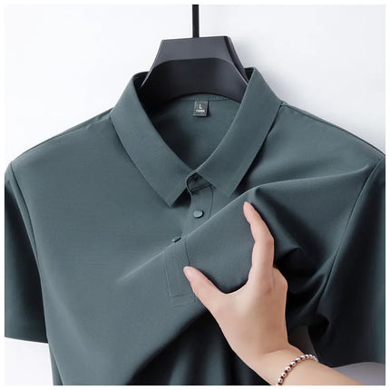 Ice Silk Polo Shirt – Quick-Dry, Breathable & Lightweight, Seamless Knit Design, Business Casual Short Sleeve Top Golf