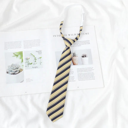 Striped College Style Tie Without Hand Knotting Wine Red Striped Small Tie Brown Striped Boys and Girls Uniform Tie Daily Simple