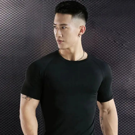 Men's quick drying running compression T-shirt short sleeved trendy printed fitness jogging men's slimming sports casual top