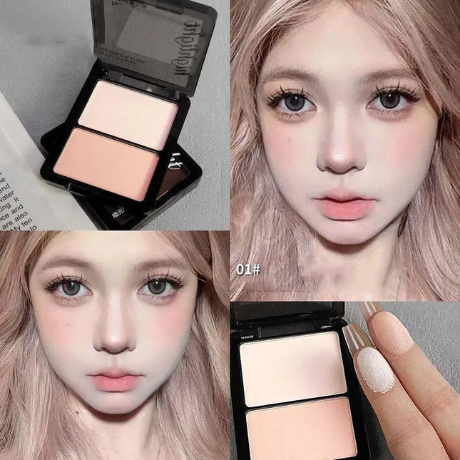Two Color Highlight & Eye Shadow Powder Delicate, Natural, Lightweight, Matte Finish Eyeshadow Soft Focus Makeup Brightening
