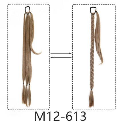 Synthetic Braided Ponytail Extensions Black Natural Hairpiece Long Pony Tail with Hair Tie Rubber Band Hair Blonde for Women