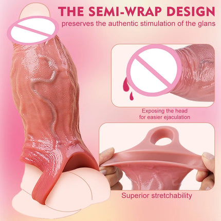 Silicone Large Dildo Reusable Penis Sleeve Open-ended Design with Dick Enlarger Silicone Male Masturbator Sex Toys for Men 18+