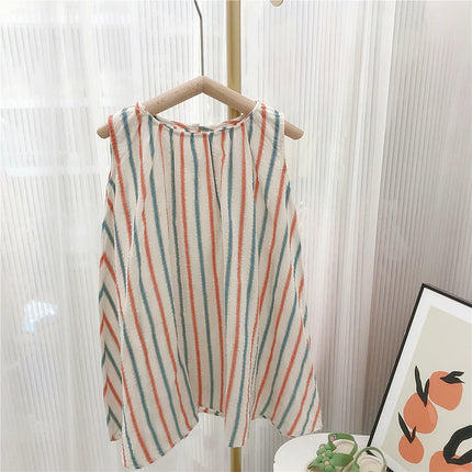 Summer Toddler Siblings Attire Turn Down Collar Top Striped Shorts Infant Boy Suit Loose Sleeveless Retro Dress Baby Girl Outfit