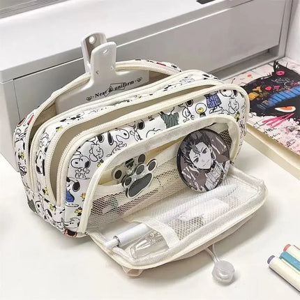 Snoopy Pencilcase Multi Layer Canvas Drawstring Pen Bag Kawaii Cartoon Stationery Storage Bag Students School Supplies Gifts