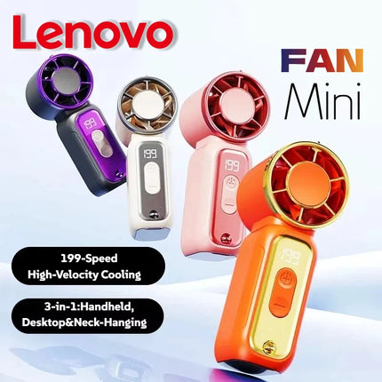 Lenovo Ultra-Quiet Fan Powerful Wind Summer Super Mini USB Rechargeable Quiet Digital DisplayHigh Speed Pocket Fan New