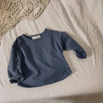 Autumn Winter Boy Girl Children's Solid Long-Sleeved Bottoming Shirt Kid Loose T-shirt Retro Baby Cotton Tops Toddler Casual Tees