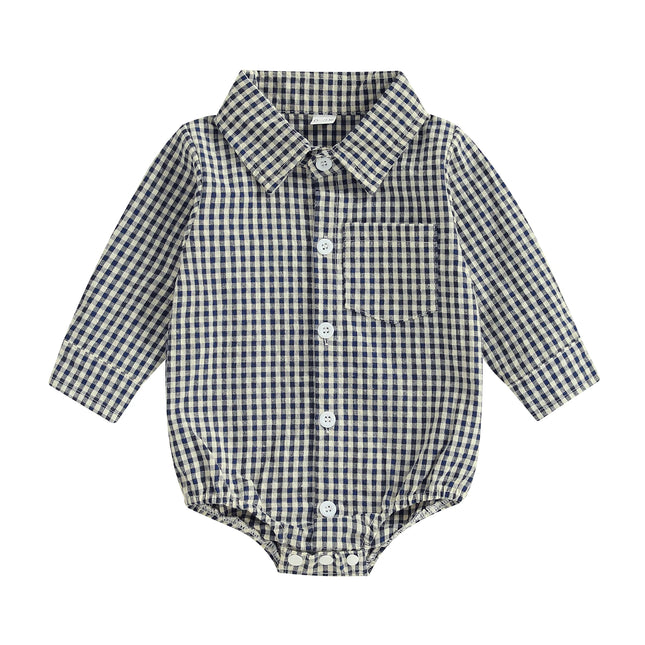 Pudcoco Baby Boys Plaid Romper Button-down Long Sleeve Lapel Neck Adorable Fall Jumpsuits