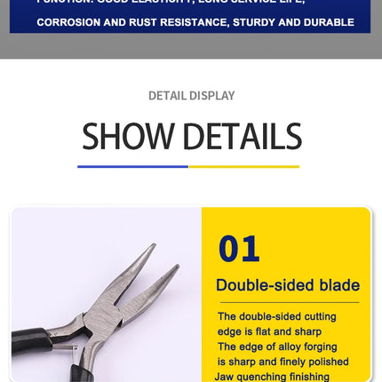 45# Carbon Steel Jewelry Pliers Needle/Chain/Round Nose Wire Cutter Tweezers Jewel Repair Handcrafts Beading Sewing Pliers Tool