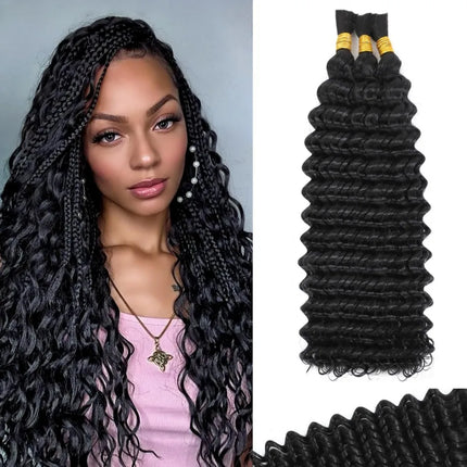 Human Braiding Hair For Boho Braids 130G 20 Inch Deep Wave Bulk Unprocessed 12A Brazilian Virgin Boho Hair For Braiding Knotless