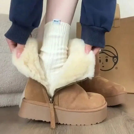 Luxury Winter Women Long Plush Warm Snow Boots Casual Shoes New Suede Fur Chelsea Ankle Boots Flats Platform Ladies Thick Shoes