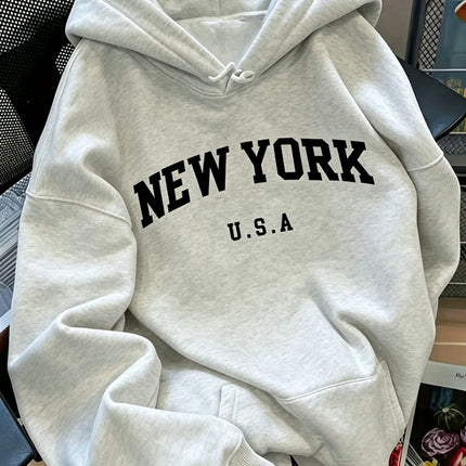 Men Women New York USA Graphic Hoodie  Loose Sweatshirt Vintage Streetwear Casual Soft Fleece Hooded Pullover Autumn Daily Wear
