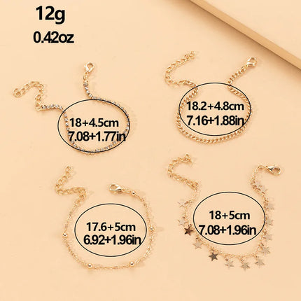 4pcs/set Seaside Star Anklet Set – A 4-Piece Alloy Foot Chain Collection for Sun-Kissed, Effortlessly Sexy Vibes.