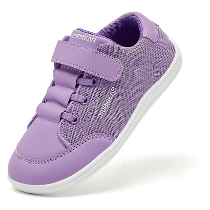 HOBIBEAR Kids Wide Toe Barefoot Shoes Boys Girls Minimalist Sneakers Lightweight Hook Loop Mesh Artificial Leather Shoes