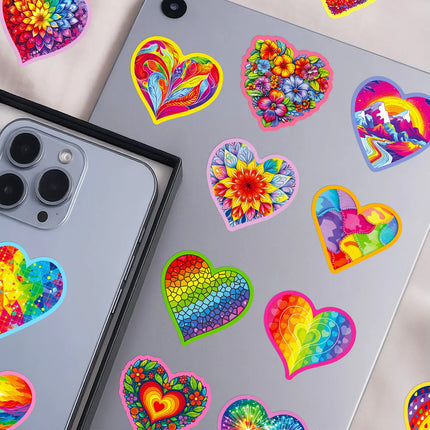 56/112PCS Rainbow Heart Art Stickers, Cute Gift Decals for Notebook Diary Album Phone Suitcase Helmet Decor