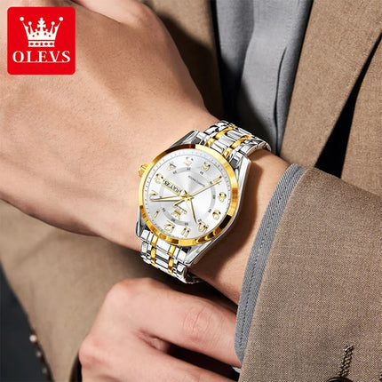 OLEVS Men's Watches Top Brand Luxury Original Quartz Watch for Men Stainless Steel Waterproof Luminous Date Week Business Watches
