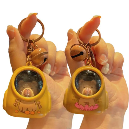 Cute Kapibala Small Night Light Keychains Kawaii Bag Hang Celebrity Atmosphere Light Key Chain Space Capsule Trinket Friend Gift
