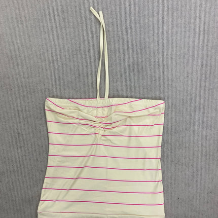 Girls' style striped color matching retro pleated design neck vest slim backless sexy 2026 new stylish ladies spice vest