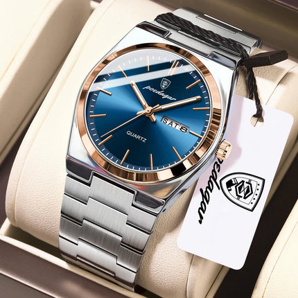POEDAGAR Exquisite Business Men's Watch Stainless Steel Waterproof Luminous Man Wristwatch Date Week Classic Men's Quartz Watches