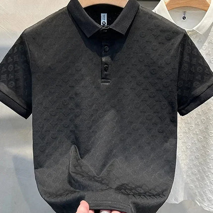 Summer New Men's Lapel Hollow Short-Sleeved Polo T-Shirt Ice Silk Breathable Business Fashion T-Shirt Male Brand Clothes