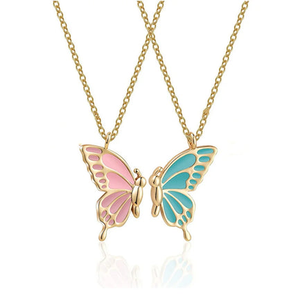 Hot Couple Pink Blue Heart Broken Best Friends Necklace Pendant Chain BFF Friendship Cute Jewelry Gifts For Kids 2PCS/Set