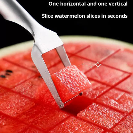 1pc Multi-purpose Portable 2In1 Watermelon Fork Slicer Watermelon Slicer Cutter Knife Stainless Steel Kitchen Fruit Cutting Fork