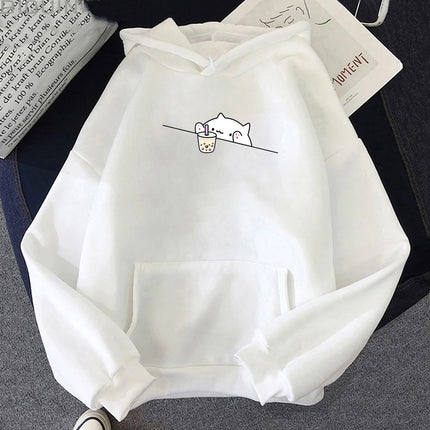 Bubble Tea Casual Pullover Hoodie Women Cartoon Female Hooded Clothes Hoodies Kawaii Cat Boba Women Sweatshirts