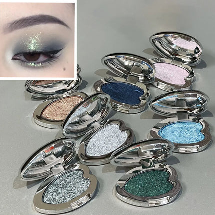 Pearlescent Blue Metallic Eyeshadow Palette Punk Smoky Purple Mashed Potato Waterproof Shimmer Glitter Heart-shaped Eye Shadow
