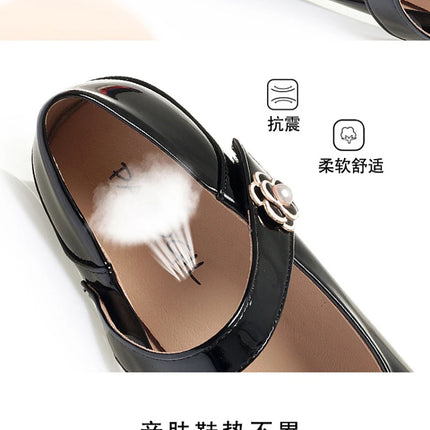Women's Leather Shoes New Style Dancing Shoes Leongyue Mother Shoes Soft Sole Thick Heel Women's Shoes One-Button Single Shoes