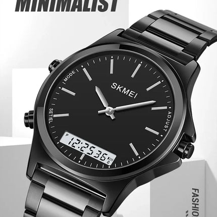 SKMEI 2120 Digital Quartz Watch for Men Waterproof Sport Dual Display Stainless Steel Mens Wristwatches Alarm Clock Reloj Hombre