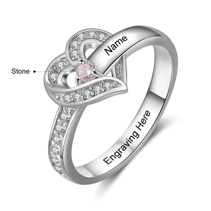 Personalized Family Names Ring With Birthstone Custom Silver Engraved Finger Rings CZ Heart Ring For Women Mother's Day Gifts