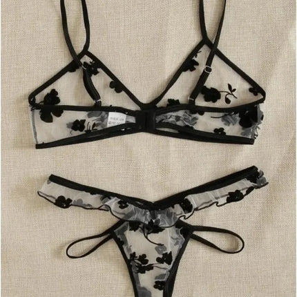 2026 Summer Women Lace Bra Set See-Through Sexy Lingerie Thin Strap Underwear Suit Floral Print Stylish Bralettes Корсет Женский