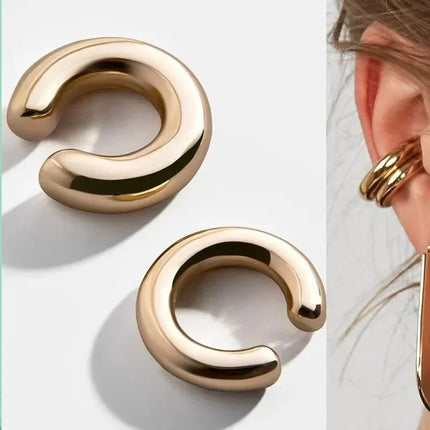 Fake Piercing Double Layer Circle Ear Cuff Faux Earrings for Women Personality Vintage Stainless Steel Ear Clips Party Jewelry