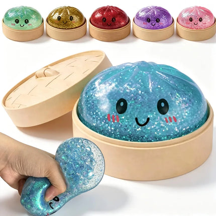 New Colorful Glitter Bead Filled Dumpling Squishy, Blind Box with Gift Box & Hidden Style, Stress Relief Sensory Squeeze Toy