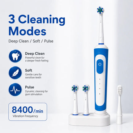 Dr Yadent Rotary Electric Toothbrush for Adults 3 Modes IPX7 Waterproof 3 Brush Heads 45 Days Battery Compatitble with Oral B
