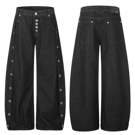 American High Street Black Baggy Jeans Men Women Streetwear Vibe Y2k Loose Breasted Design Wide Leg Denim Scimitar Jeans Pants