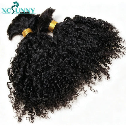 Bulk Human Hair Bundles No Weft Bulk Braiding Kinky Curly Hair Wholesale Knotless Bulk Human Hair Extensions For Boho Braids