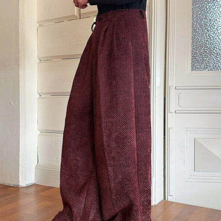 Nerazzurri Spring Autumn Long Velvet Wide Leg Pants for Men High Waist Loose Casual Flowy Soft Luxury Menswear Clothing 2026