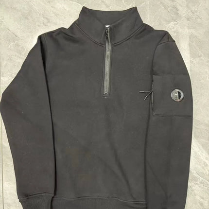 Half zip hoodie for men, long sleeved fleece hoodie, half high neck top, simple sporty style versatile top for autumn and winter