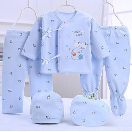 5Piece Sets Spring Baby Girl Boy Clothes Casual Cartoon Cute Print Long Sleeve Cotton Tops+Pants+Hat Newborn Hospital Set