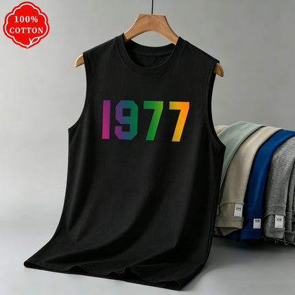 100% Pure Cotton Summer Men's Fashionable Casual Loose I DON'T CARE Letter Pattern Printed Fitness Sports Sleeveless Vest