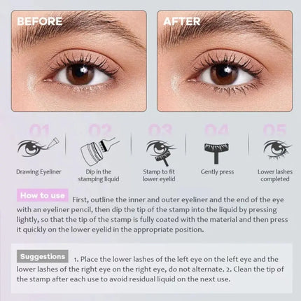 New Upgraded Waterproof Lower Lash Stamp Set Easy to Use Portable Lower Lash Stamp with Ink 0.01mm tip Double Head Eye Liner