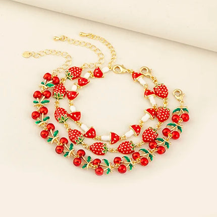 Nidin Fashion Sweet Strawberry/Mushroom/Cherry Drip Oil Delicate Bracelets For Women Girl Elegant Aesthetic Jewelry Accessories