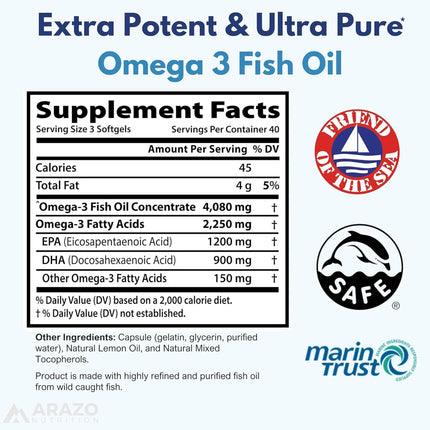 Omega 3 Fish Oil - Contains EPA and DHA To Support Brain, Heart, Bone and Joint Health, Overall Well-being, and Immune Function