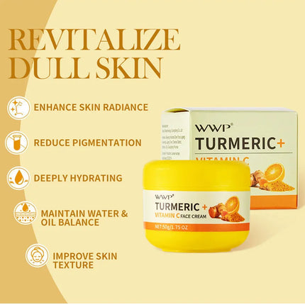 Turmeric Face Cream Strong Whitening Vitamin C Cream Brighten Skin Tone Reduce Dark Spots Lighten Moisturizing Cream Facial 50g