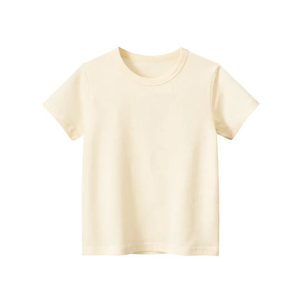 2024 Summer Girls Boys Solid T-Shirts Clothes 100% Pure Cotton Short Sleeve Yellow Red Green Kids UnderShirt Bottoming Clothing